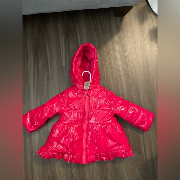 First Impressions Vibrant Pink Cozy Fleece Lined Puffer Jacket size 12M - Picture 1 of 5